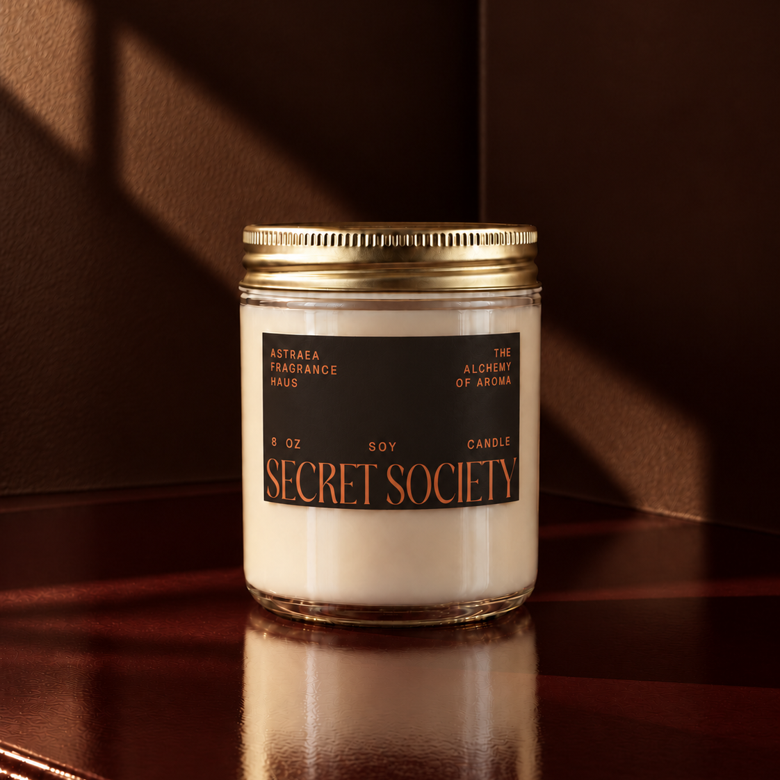 Aromatic perfume bottle from Astraea Fragrance Haus Secret Society collection with elegant packaging and floral design.
