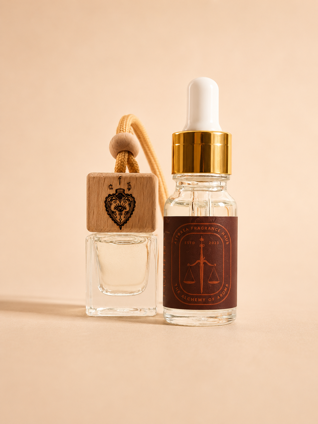 Astraea Fragrance Haus car diffuser kit with essential oil bottles and diffuser accessories for in-vehicle scenting.
