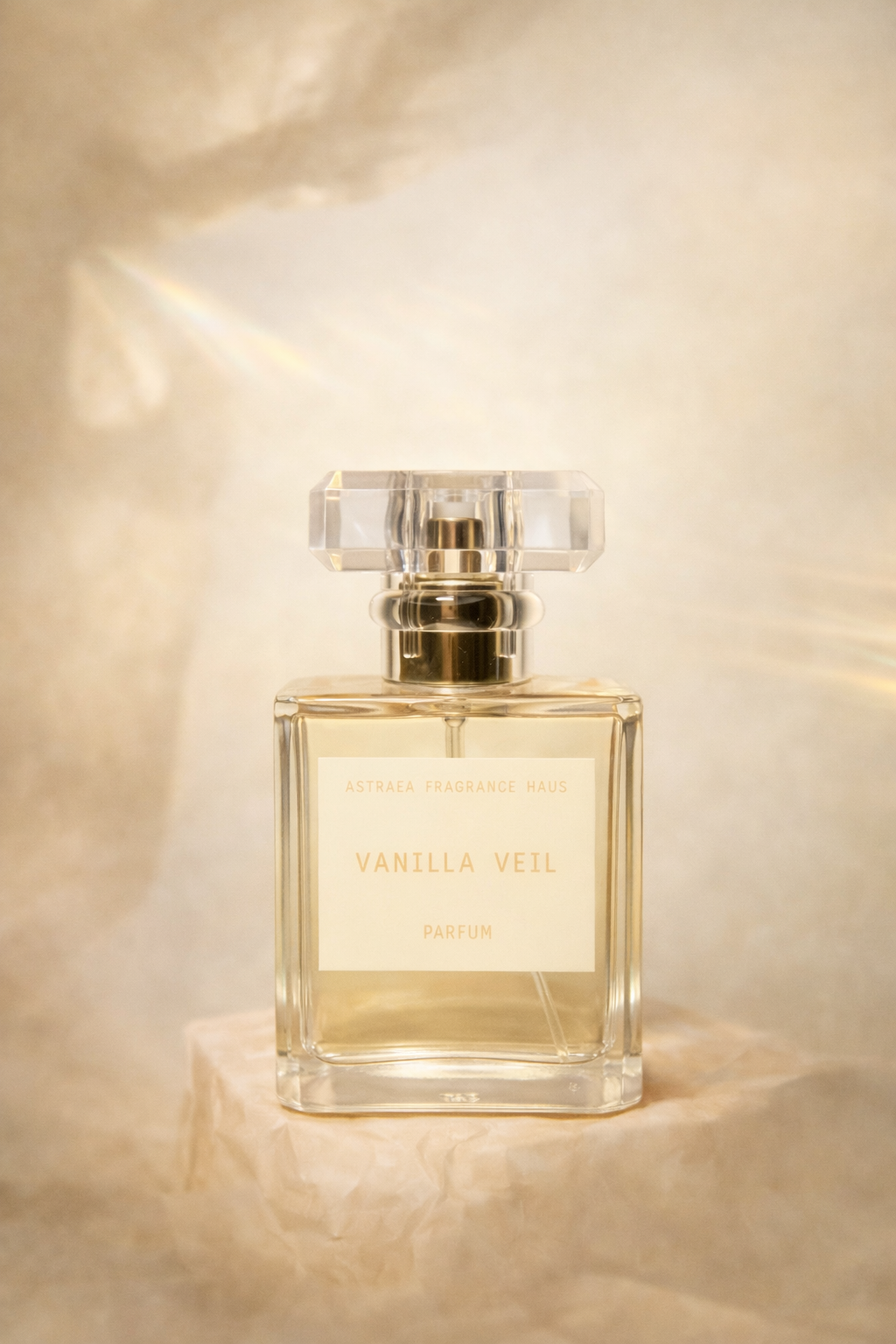 Astraea Fragrance Haus Vanilla Veil perfume bottle with elegant design, showcasing the luxurious vanilla scent.